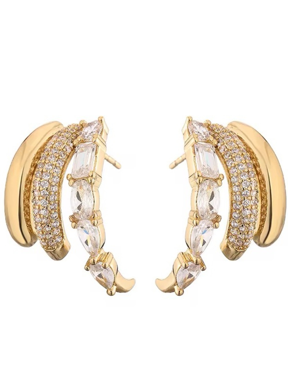 Gold Plated Crystal Pavé Ear Crawler Earrings